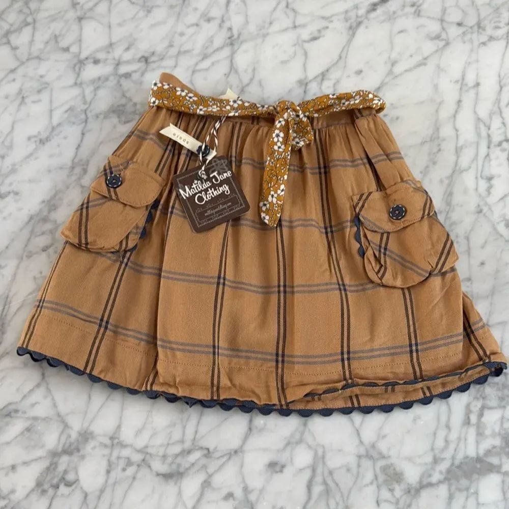 NWT Matilda Jane Girls Just Imagine Freya Plaid Tie Waist Skirt Sz 6